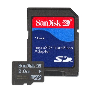 SanDisk 2GB MicroSD/TransFlash Card w/SD Adapter - Click Image to Close